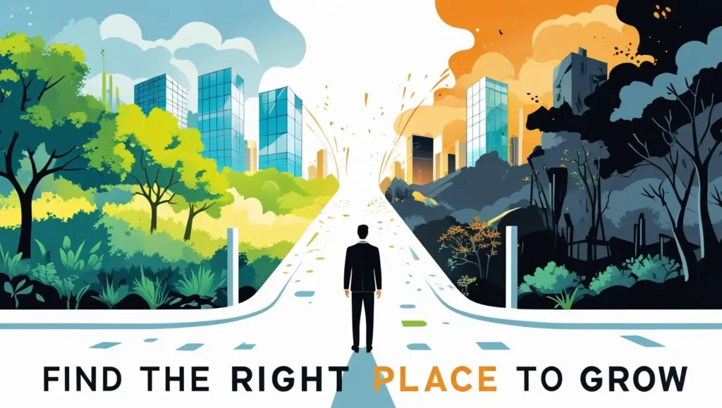 Find the Right Place to Grow: Career Growth Is Not Just About Skills 1 Professional choosing the right place to grow for career growth and leadership success.