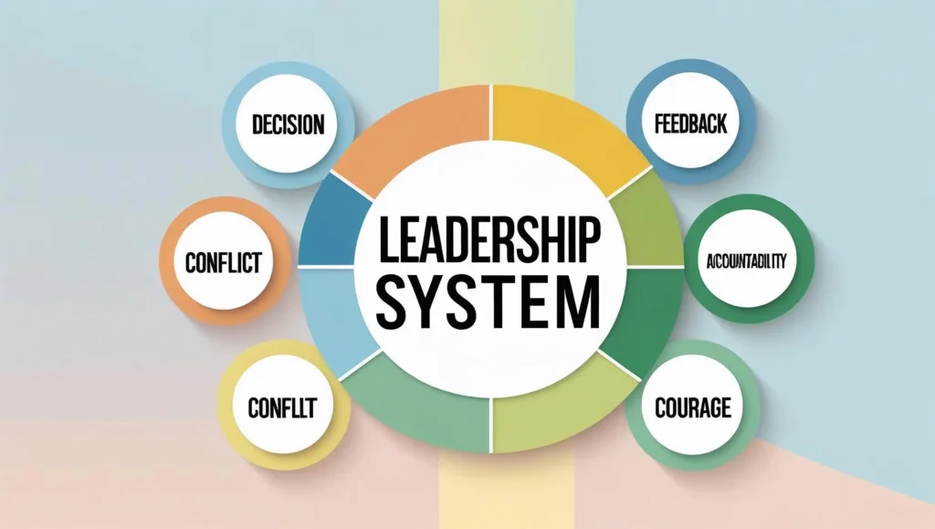 What Kind of Leadership Systems Are You Reinforcing? Unseen Drivers Behind Culture, Conflict, and Clarity 1 Diagram showing leadership system components including decision, feedback, trust, recognition, and conflict resolution.