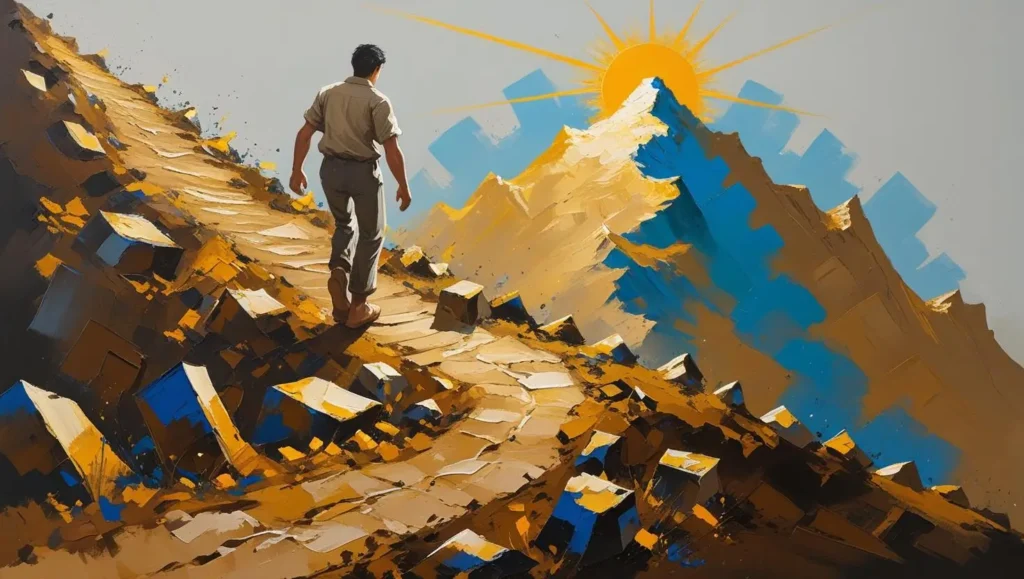 What They Never Teach You About Career Growth 1 Professional woman climbs career stairs symbolizing career growth, unspoken rules, leadership mindset, and workplace success.