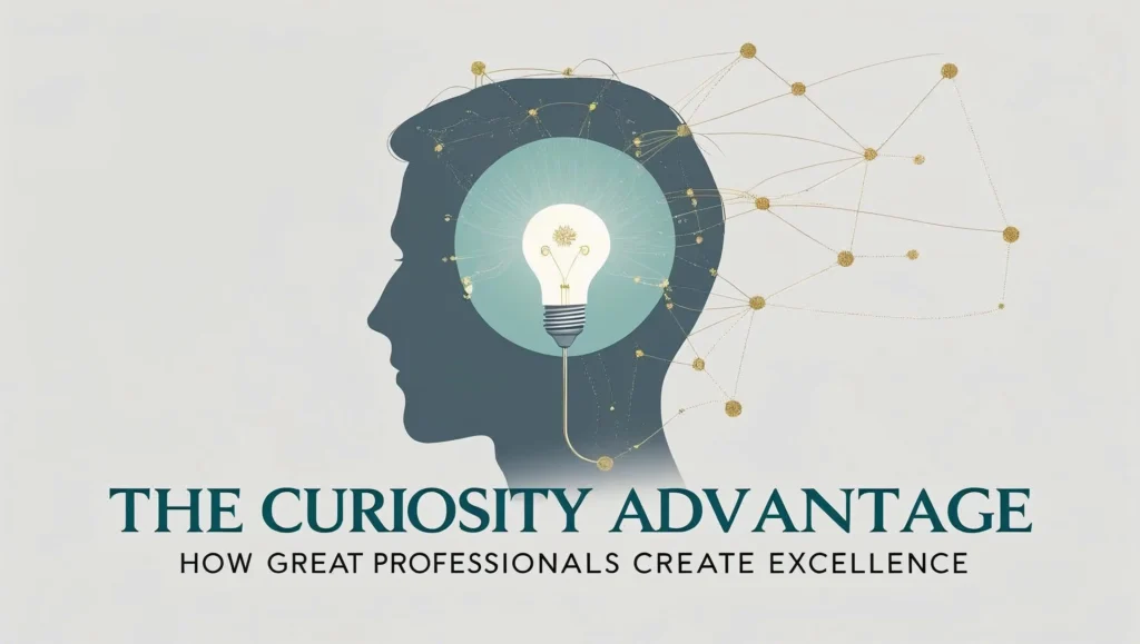 Illustration of a human head silhouette with a glowing light bulb inside, symbolizing curiosity, insight, and professional excellence.